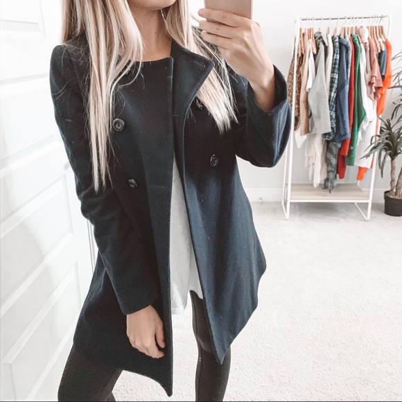 Zara Jackets & Blazers - Zara Wool Collarless Pea Coat Navy Blue